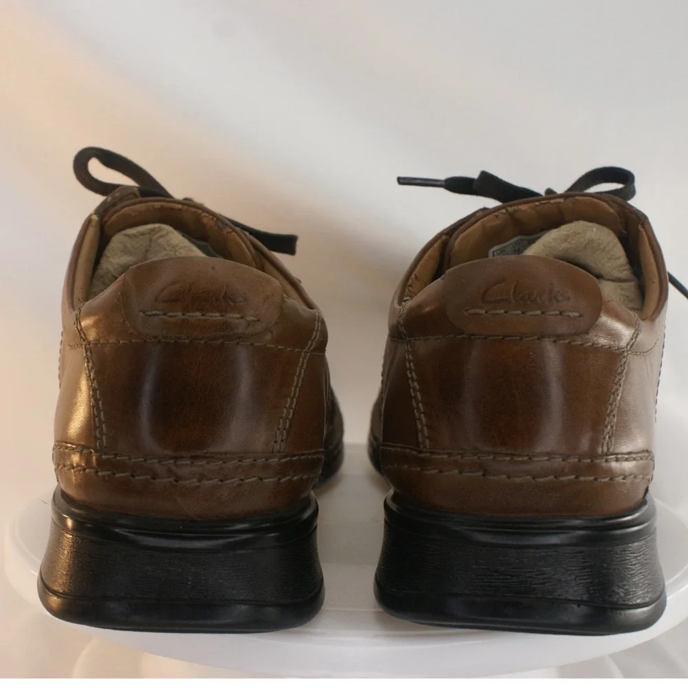 Clarks Collection Brown Leather Bicycle Toe Lace Up Oxfords Dress Casual 10.5